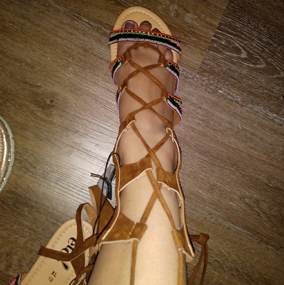 Rainbow Bead Sequin Gladiator Strappy Sandals 